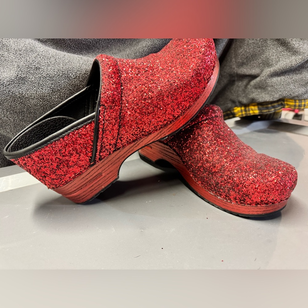 Dansko red glitter clogs